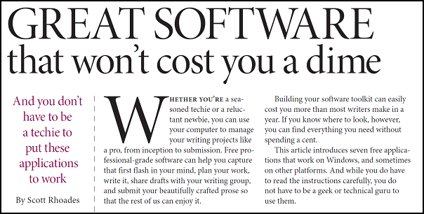 Top of Writer Magazine article about Free Software